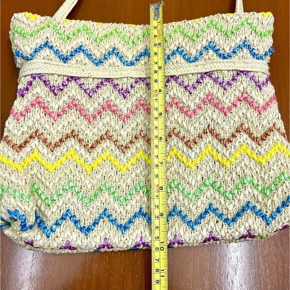 Vtg Bob & Alice Woven Macrame Multicolored Chevron Print Medium Shoulder Bag - Picture 8 of 12